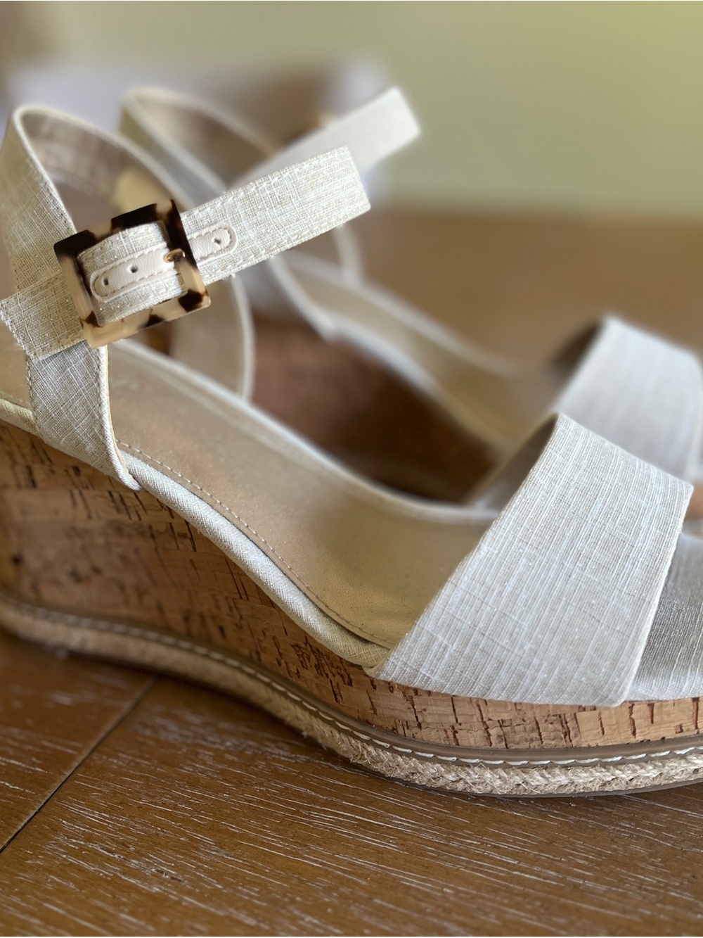 Xappeal Cream Wedge Sandals with Tortoiseshell Buckle